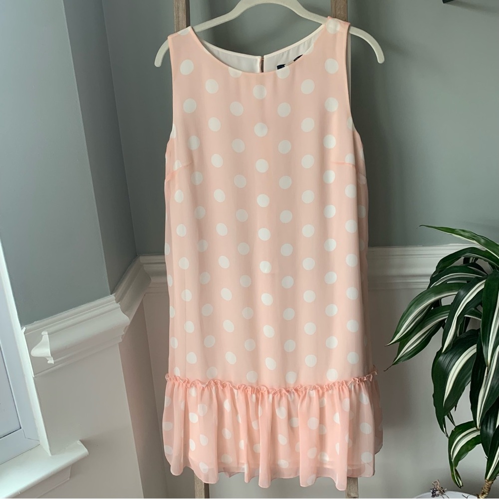 NWOT Tommy Hilfiger Pink & White Polka Dot Ruffle Hem Dress Size 10 - 1651